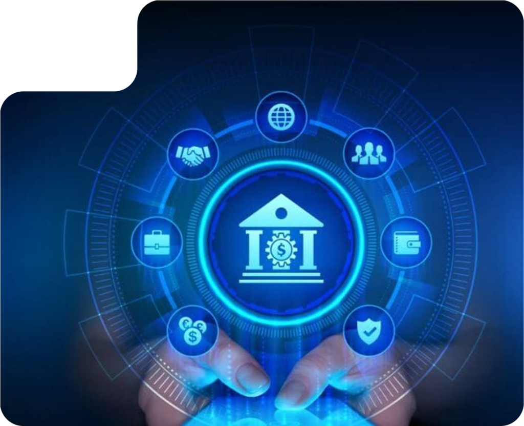 Digital banking payment ecosystem with secure transaction icons and financial technology interface