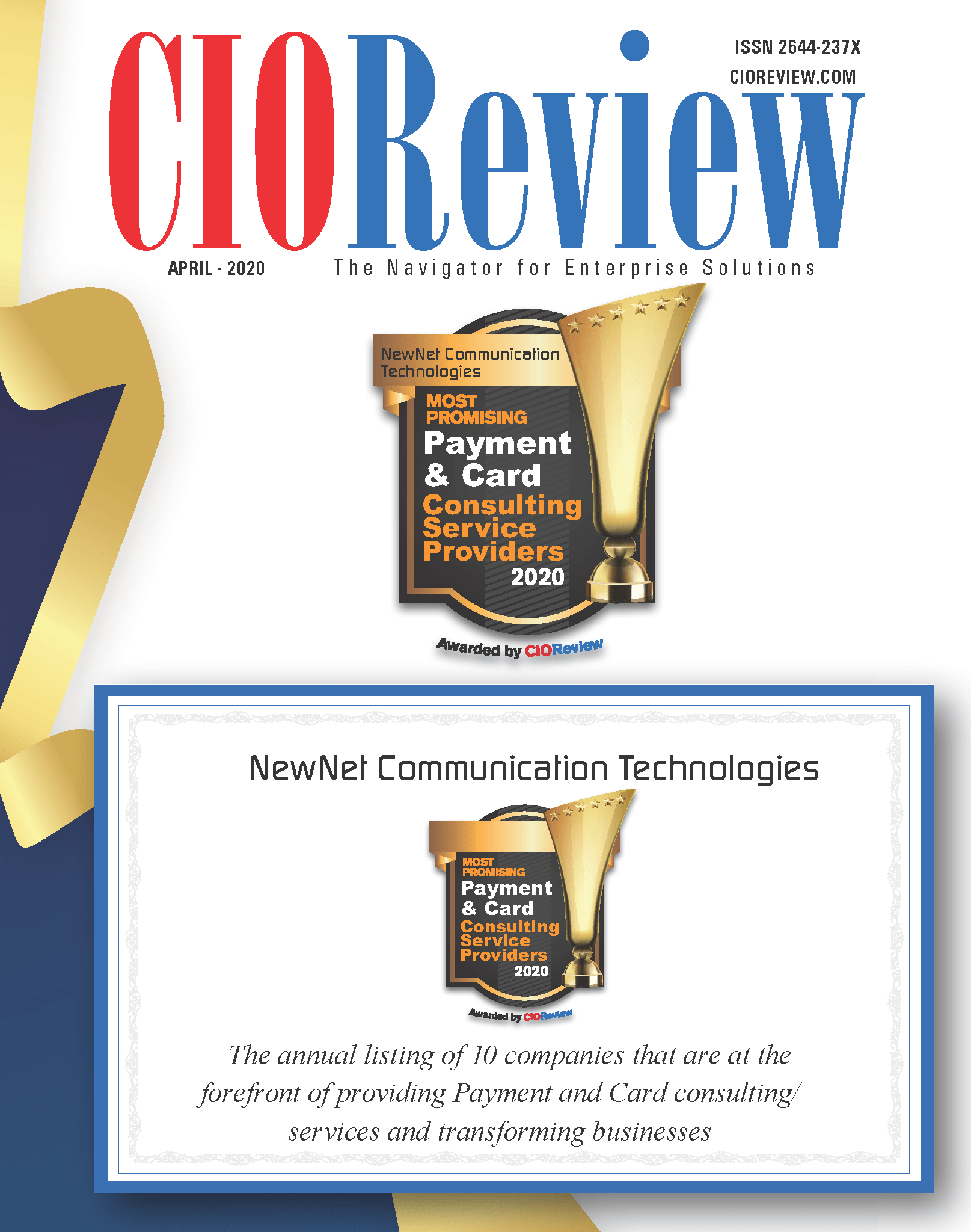 NewNet was named Top 10 Most Promising Payment & Card Consulting Service Providers of 2020 by CIO Review